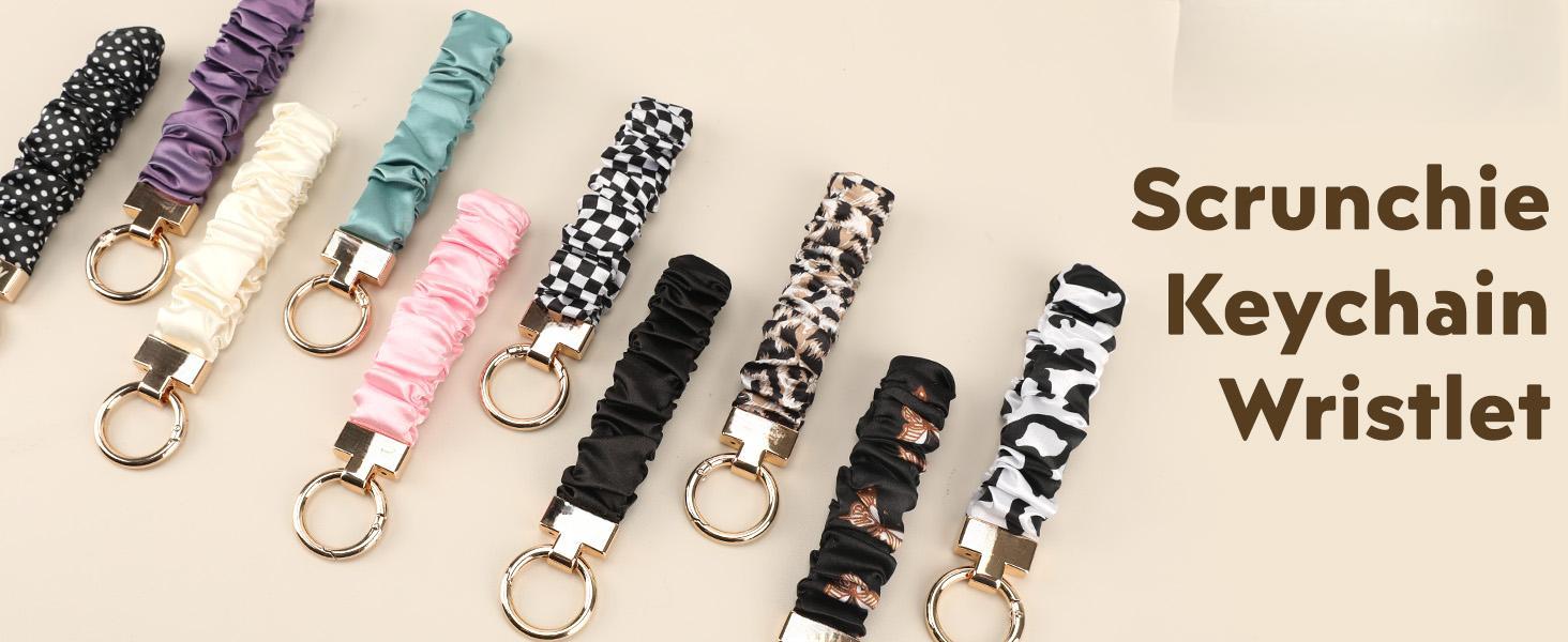 Scrunchie Keychain Wristlet for Women - Stretch Car Key Holder Bracelet, Key Chain Wristlet for Gym, Shopping & Travel