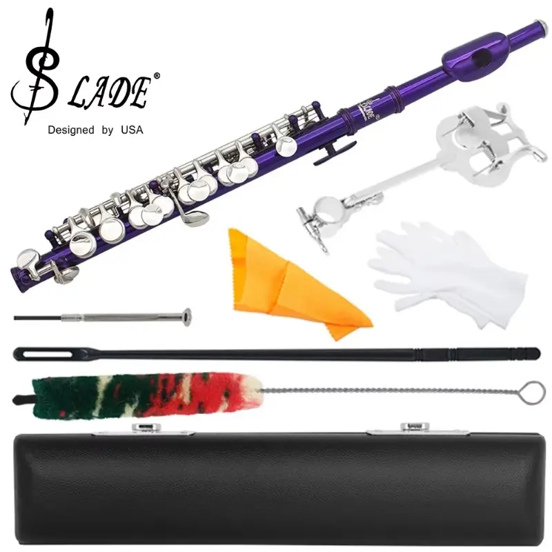 Slade Piccolo Beginner Student Instrument  C Key Hard Shell  Cleaning Kit, Gloves, Play, Small Size, Essential Music Accessories