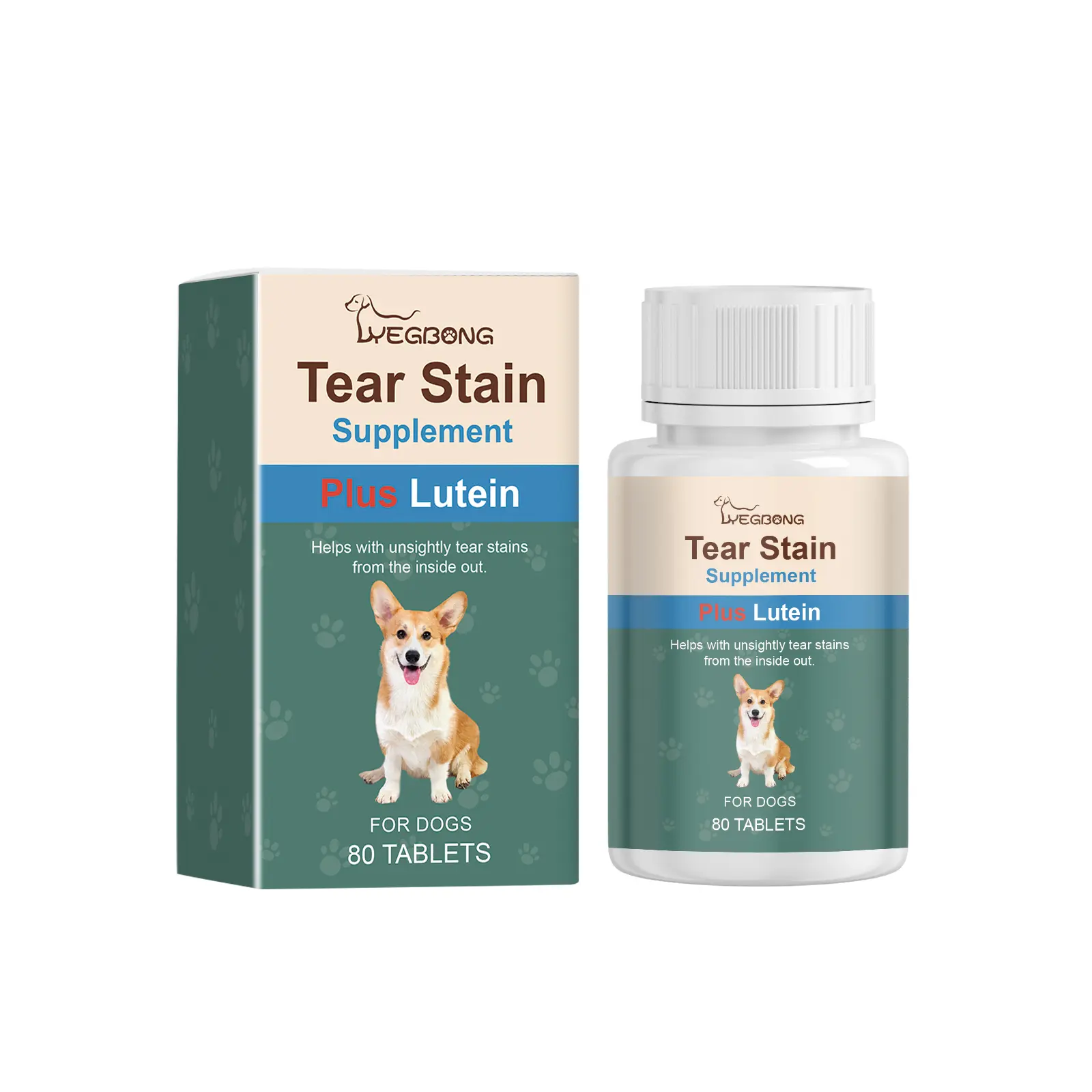 Yegbong Dog Tear Stain Tablets, Gentle Tear Cleanse Eye Care Supplements for Pet Dogs, Stain Removal