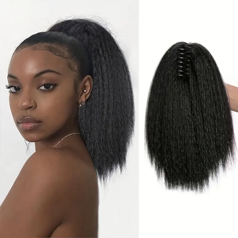 1pc Yaki Straight Synthetic Ponytail Extension, 12 Inch Kinky Claw Clip Hairpiece, Fluffy Thick High-Temperature Fiber, Easy Hairstyle Clip-On for Women, Ideal for Halloween & Christmas