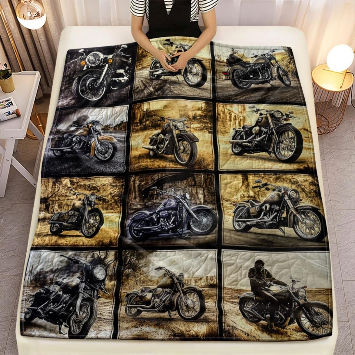 Single Piece Motorcycle Blanket in Grid Design - a Lightweight Bedding Option for Home Use, Perfect for Sofas, Beds, Travel, Camping, Living Rooms, Offices, And Chairs. Made from Soft And Warm Fabric with a Digital Print----Warm Haven Textiles