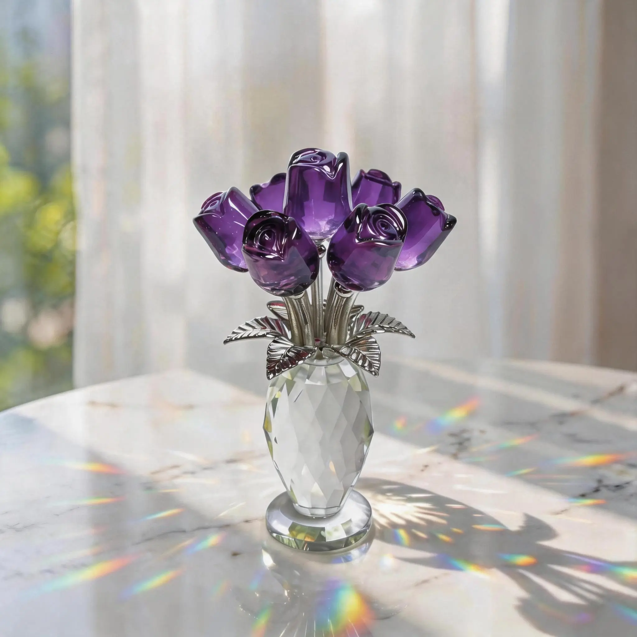 5.7" Purple Realistic Artificial Flower Bouquet, Never-Wilt Decorative Floral Arrangement, Long-Lasting Light-Up Centerpiece with Gift Box, Elegant Desk & Nightstand Decor, BFF Gift, Fall Sale