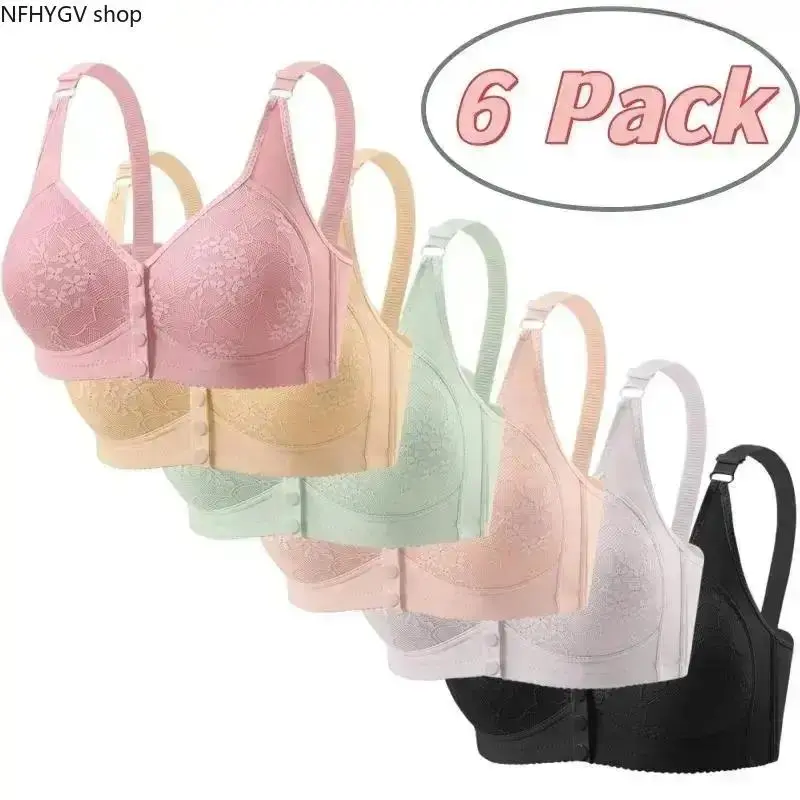 Women's 3/6 Pack Front Closure Wire-Free Sports Bra - Thin Cotton Fixed Cup Push-Up Tank Lingerie, Breathable Adjustable Comfort Innerwear for Daily & Workout, Bra For Women, Daily Wear