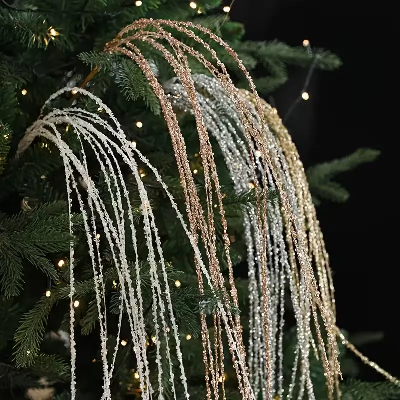 3pcs Christmas Decoration Glitter Branches, Sequins Tassels, Artificial Wheat Ears, Holiday Tree Ornaments