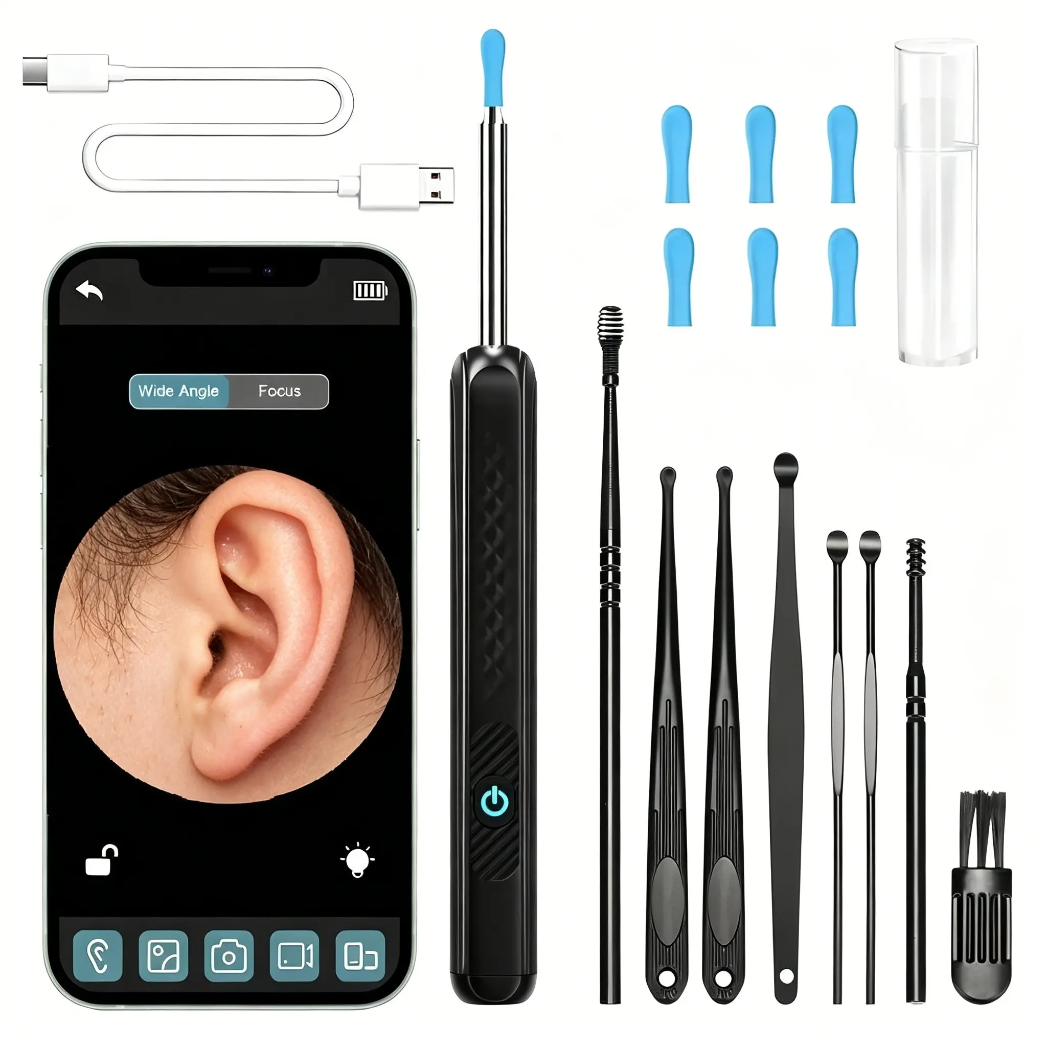 Wireless HD Ear Wax Remover Kit, Wf Smart Ear Mirror Cleaner with LED Light, Rechargeable Ear Inspection Camera, Earwax Cleaner, Compatible with iOS and Android