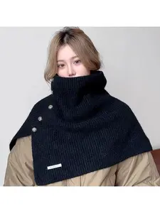 Shawl autumn winter button solid color shawl knitted outerwear fashion Korean style versatile shawl cape