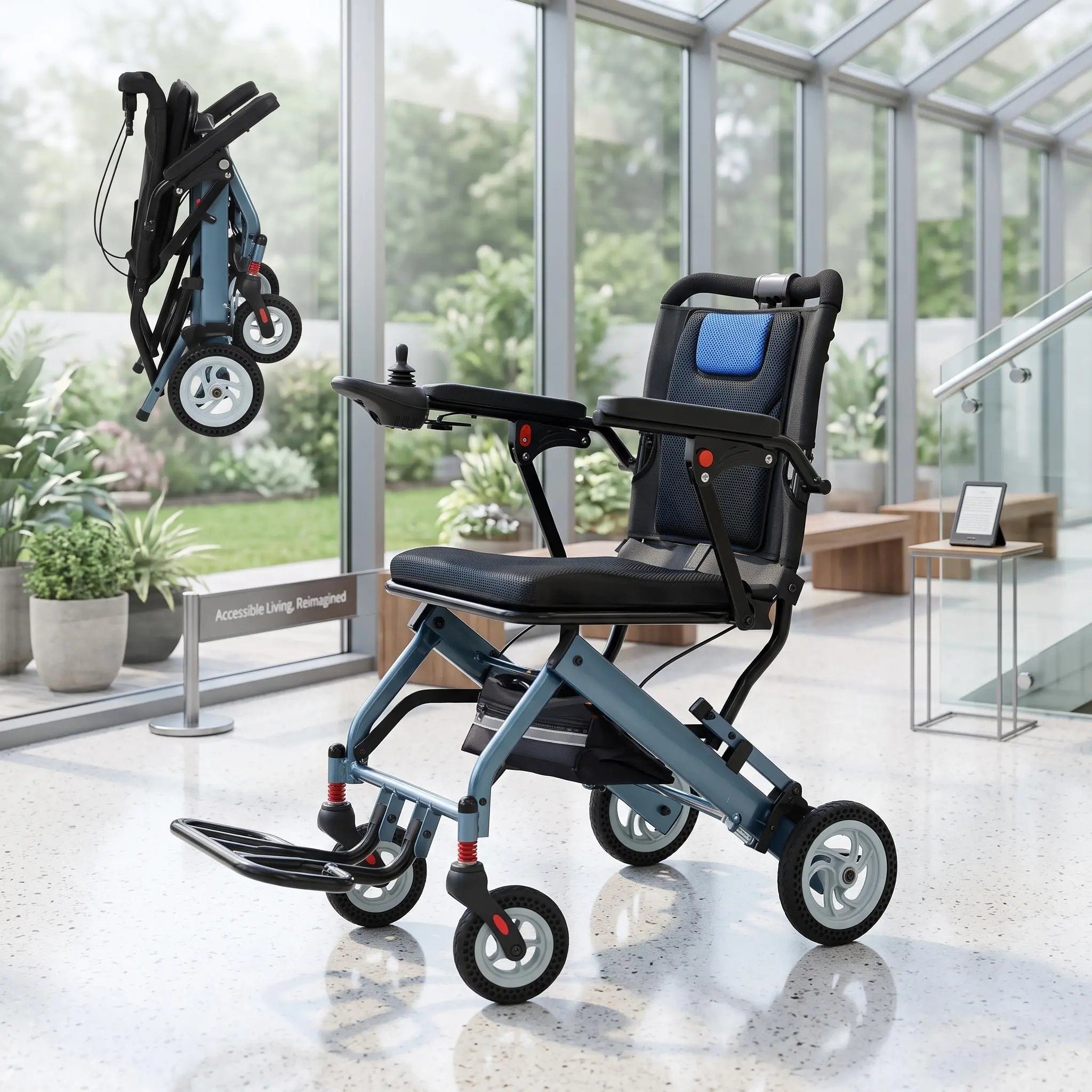 【GARVEE】Portable Aluminum Frame Transport Chair for Adults - 16" Wide Comfortable Seat, 8" PVC Wheels, Collapsible Design, Handbrake, Removable Armrests - Ultra-Lightweight Mobility Aid, Prop 65 Safe