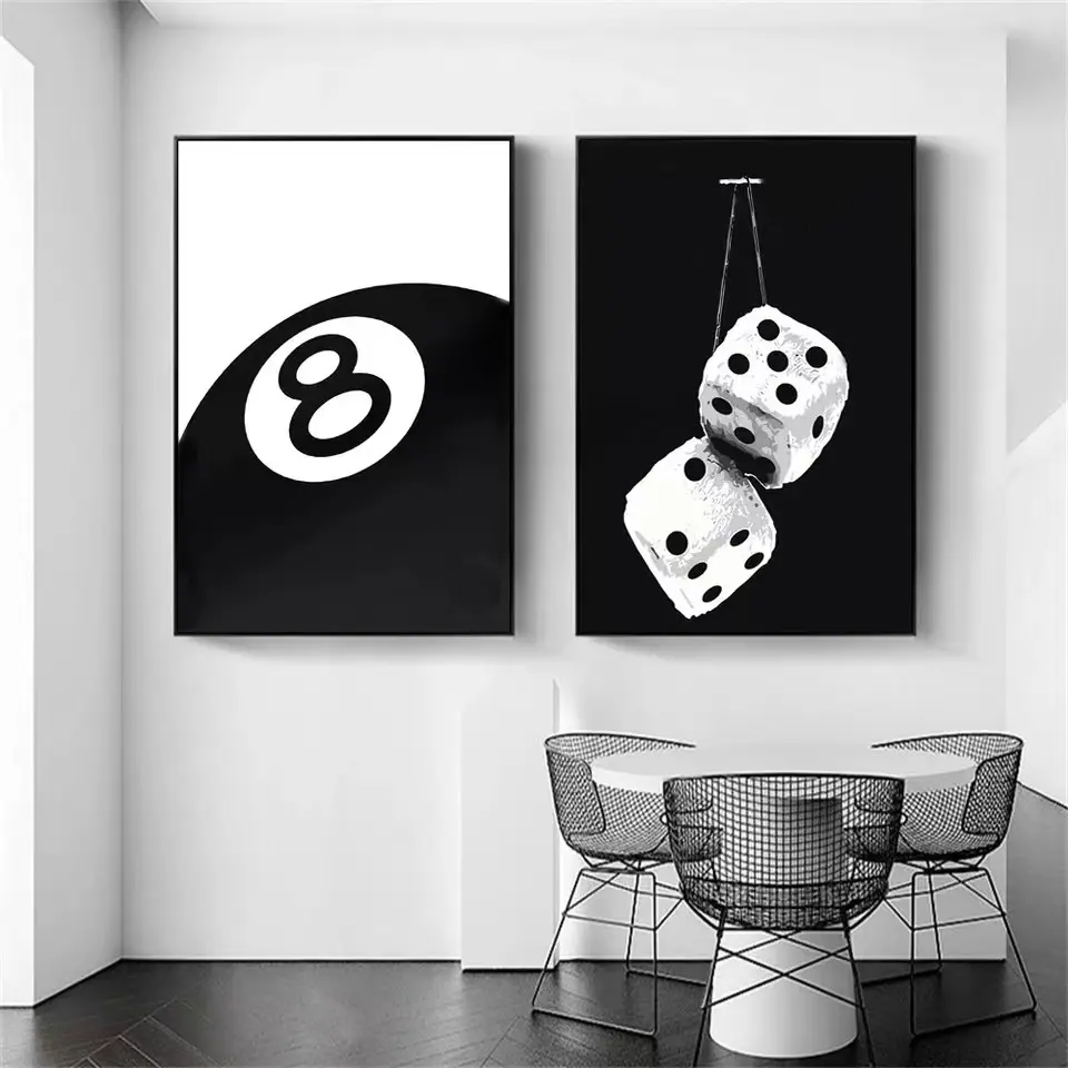 2pcs and 8-Ball Art Posters, Billiard Club Theme Canvas Prints Wall Art, Living Room Bedroom Hallway Home Decor, Framed or Unframed