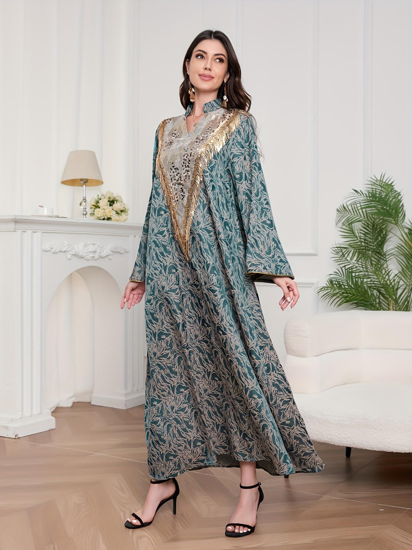 Middle East Cross-Border Muslim Evening Dress, Arab Dubai Gown with Tulle Embroidery and Sequins for Women