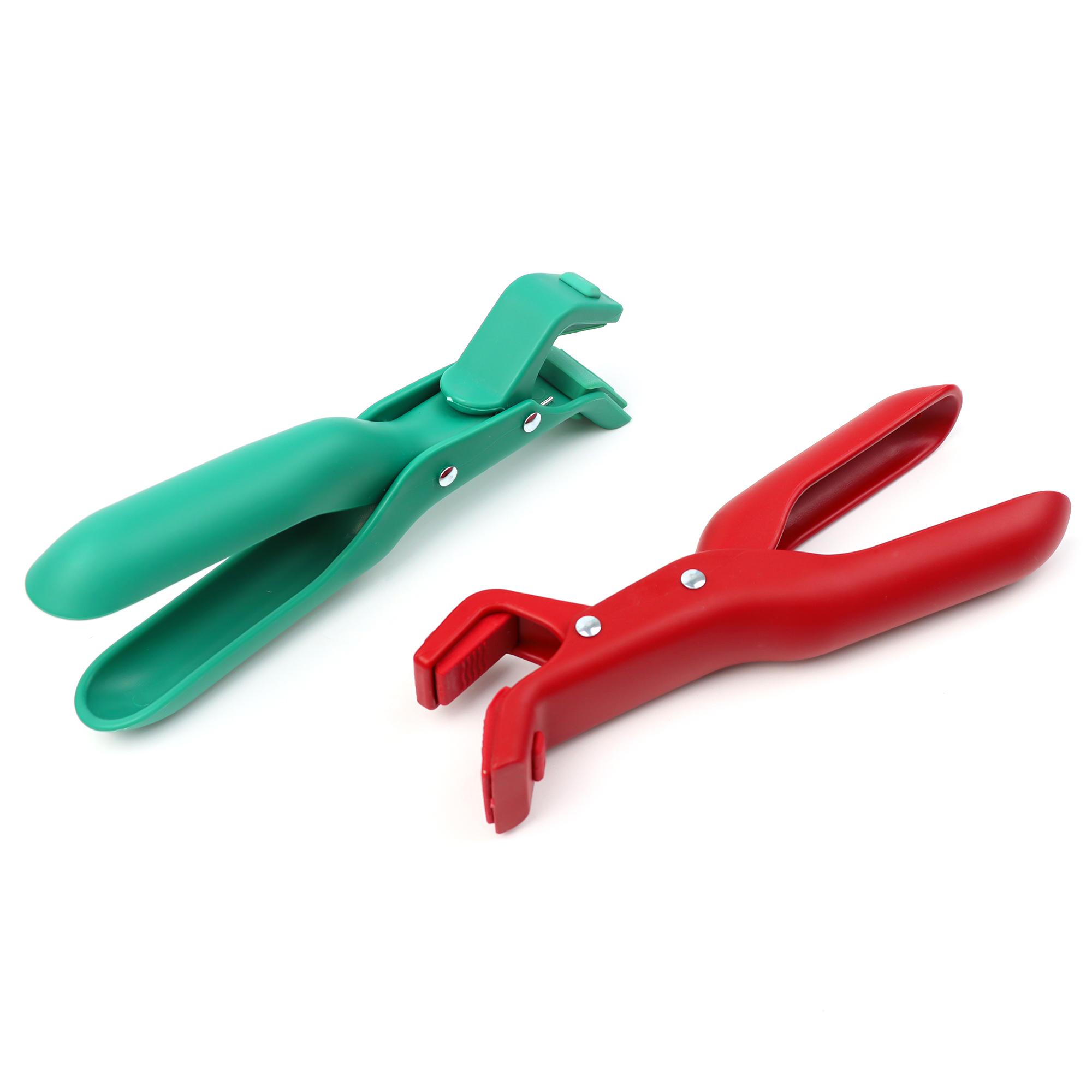 2 Counts Hot Plate Gripper Multi-Purpose Anti-Scald Tool for Bowls Plates Pans Serving as Holder Clip Tongs Clamp in Kitchen Red & Green L76