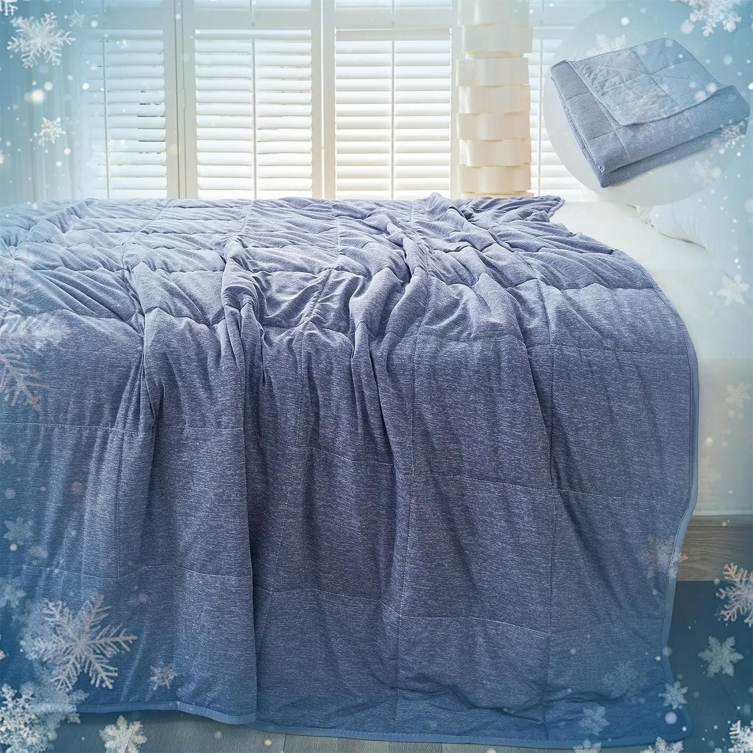 Cooling Coverlet Blanket Set for Hot Sleepers Ultra-Soft Lightweight Microfiber Quilt Cool Breathable Summer Bedding Reversible Bedspread for Couch/Travel for Night Sweats Relief (Blue, Twin)