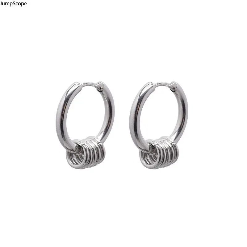 Women's Multi-Coil Spring Charm Silver Huggie Hoop Earrings - MDF+Steel Industrial Hip Hop Cold Unique Designed Fashion Ear Jewelry for Indoor Recreation