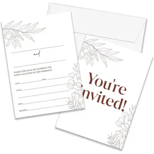 25 Wedding Invitations, 5"×7" Minimalist Floral Wedding Invites with Envelops for Bridal Shower - Terracotta (A05)