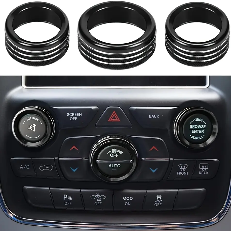 Black 44mm Round Aluminum Alloy Air Conditioner Volume Adjustment Knob Button Cover - Car Accessories for Dodge Durango 2014-2020, Jeep Cherokee & Grand Cherokee 2014-2021 Car Interior Molding Accessory