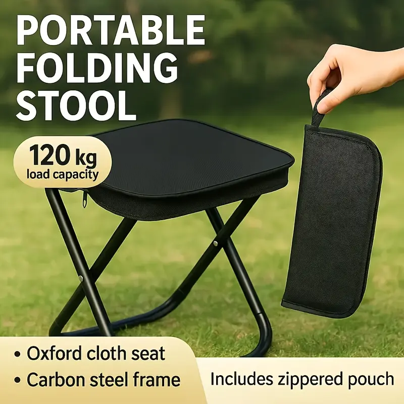 1pc Portable Folding Pencil Stool Outdoor, Small Folding Stool Camping and Fishing, Durable Frame, Compact & Lightweight |     Outdoor Camping, Picnics, Beach, Trips, Camping Accessories,