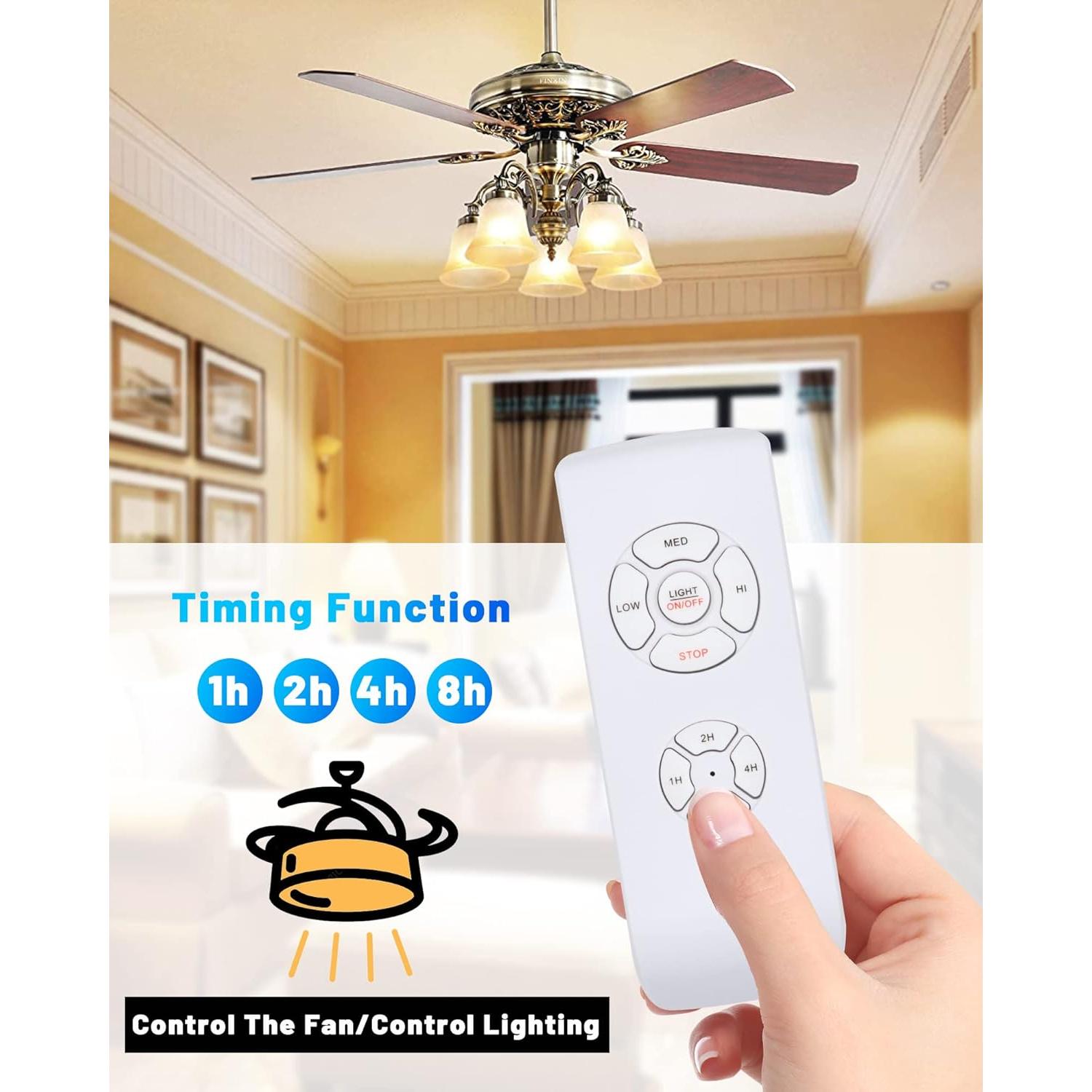 2 Pack Universal Ceiling Fan Remote Control Kit - 3-in-1  Mini Remote with Speed Control, Light  & Timer for Hunter, Honeywell, Harbor Breeze & Other Major Brands