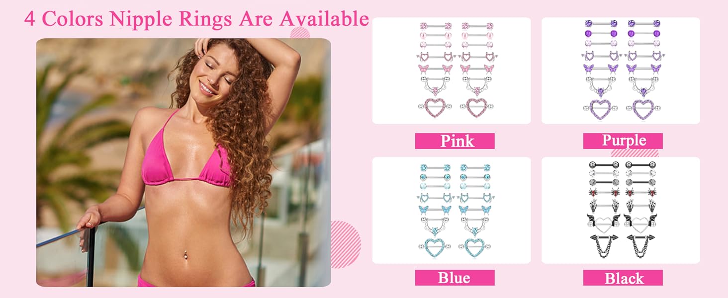 Fansilver 14G Nipple Rings for Women Surgical Steel Nipple Piercing CZ Heart Butterfly Barbell  Cute Nipple Body Piercing Jewelry for Sensitive Skin