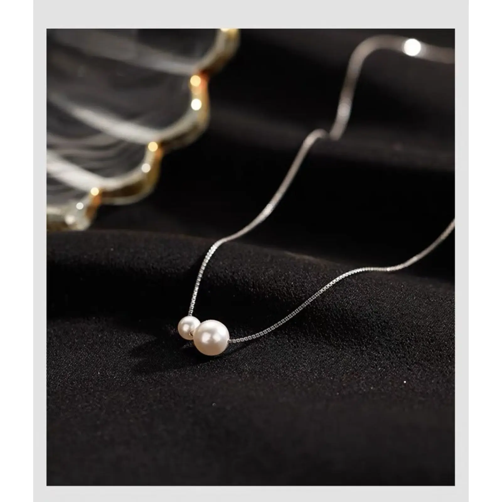Women Minimalist Two Size Pearl Pendant Snake Chain Collarbone Necklace Trending Elegant French Dainty Stackable Jewelry, Anti-Tarnish Smooth Thin Silver Chain Delicate Accessory for Office Daily Wedding Date Gift