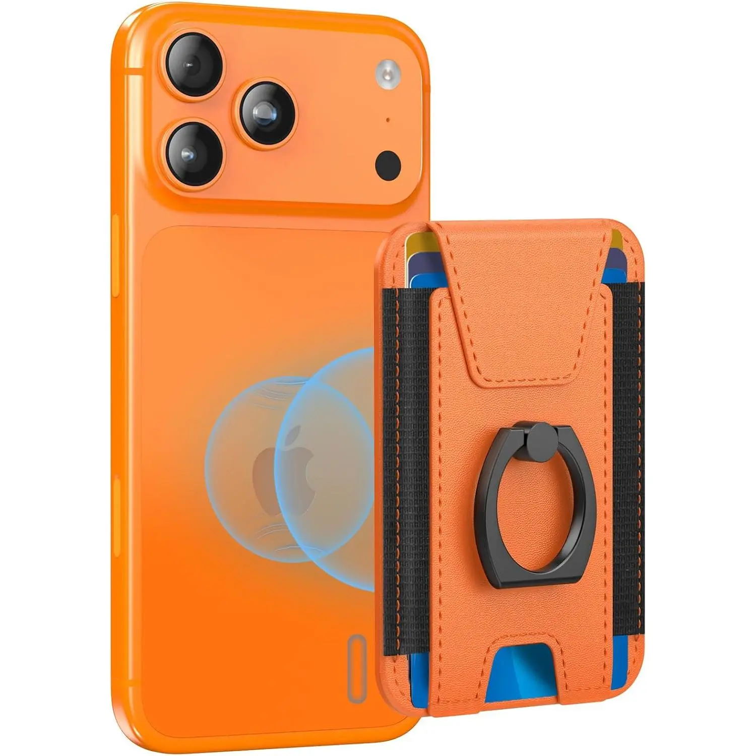 for Magsafe Wallet with Grip, 6-Card Holder; Stronger  Phone Wallet |  Card Wallet Holder for  17/16/15/14/13/12 Series,  Flap, RFID Blocking, Cosmic Orange