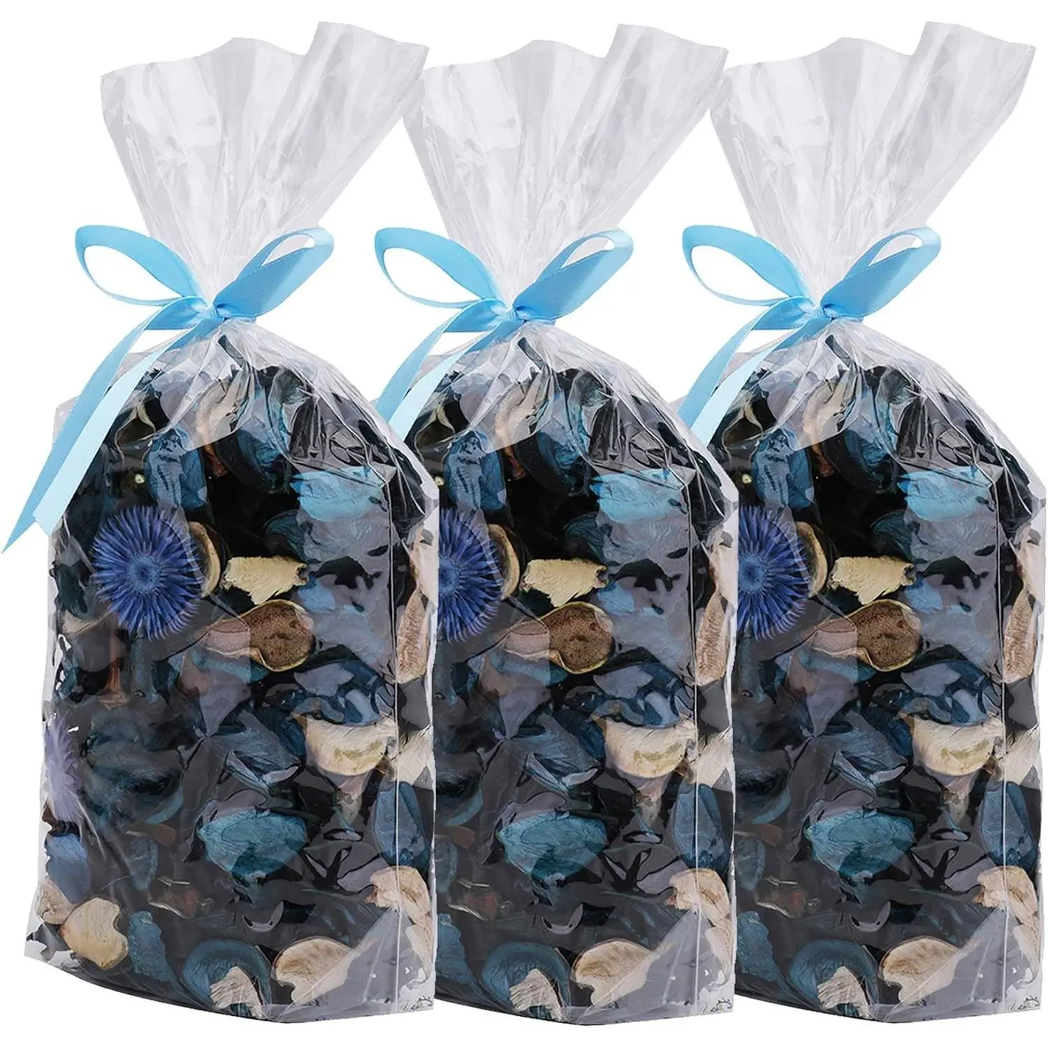 3 Pack Potpourri Bag, Ocean Scent Fresh Perfume Sachet of Dried Flower Petals, Perfect Bowl and Vase Decorative Filler for Home & Office, 5oz (Blue)