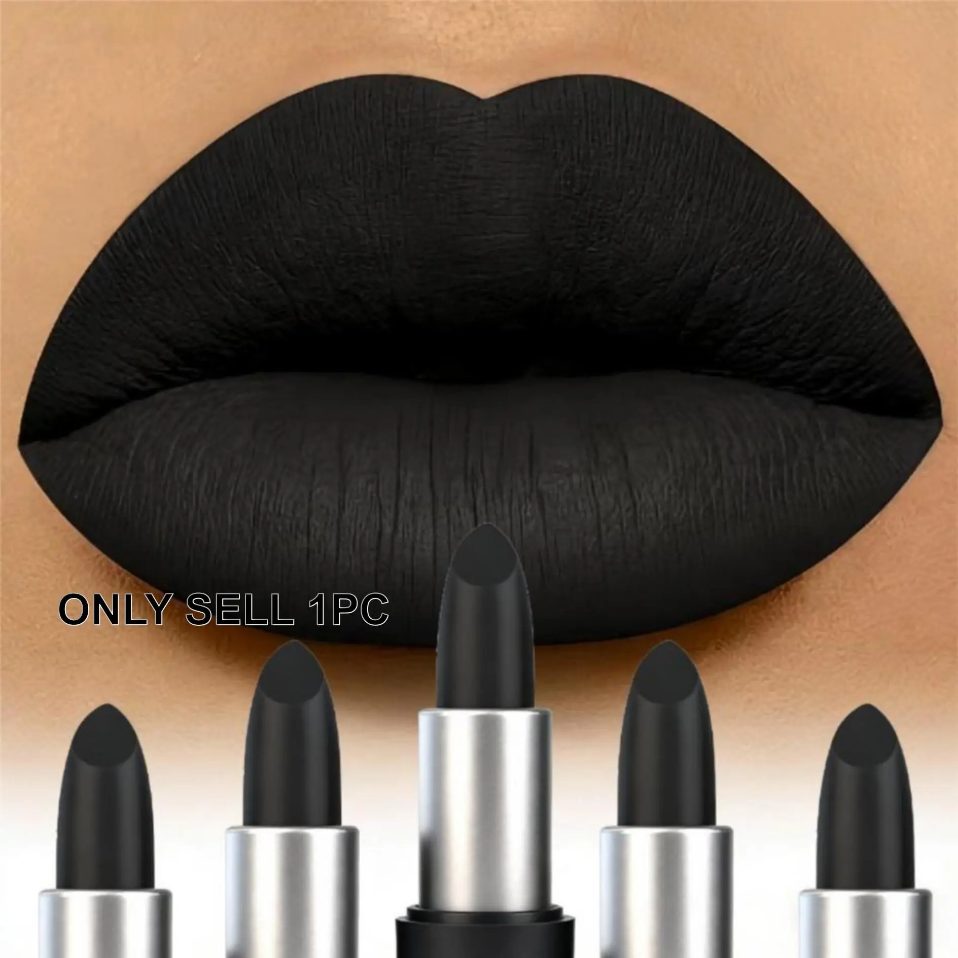 1PC Gothic black Matte Lipstick Beauty Lip Products Makeup - Waterproof, Long-Lasting Gothic Velvet Finish in Black for Halloween, Parties & Bold Makeup Looks, Dramatic Looks | Matte Finish | Waterproof Lipstick | Cosmetic