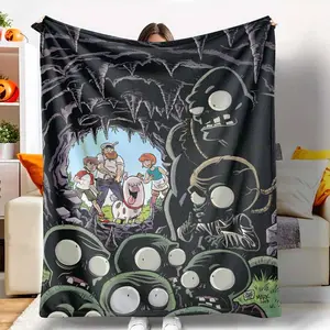 Cartoon Cave Adventure Flannel Blanket Comic Style Monster and Explorer Print Soft Warm Durable Cozy Design Perfect for Bedroom Decor Sofa Lounging Camping Trips Holiday Gift Office Nap Movie Nights and Relaxing Evenings