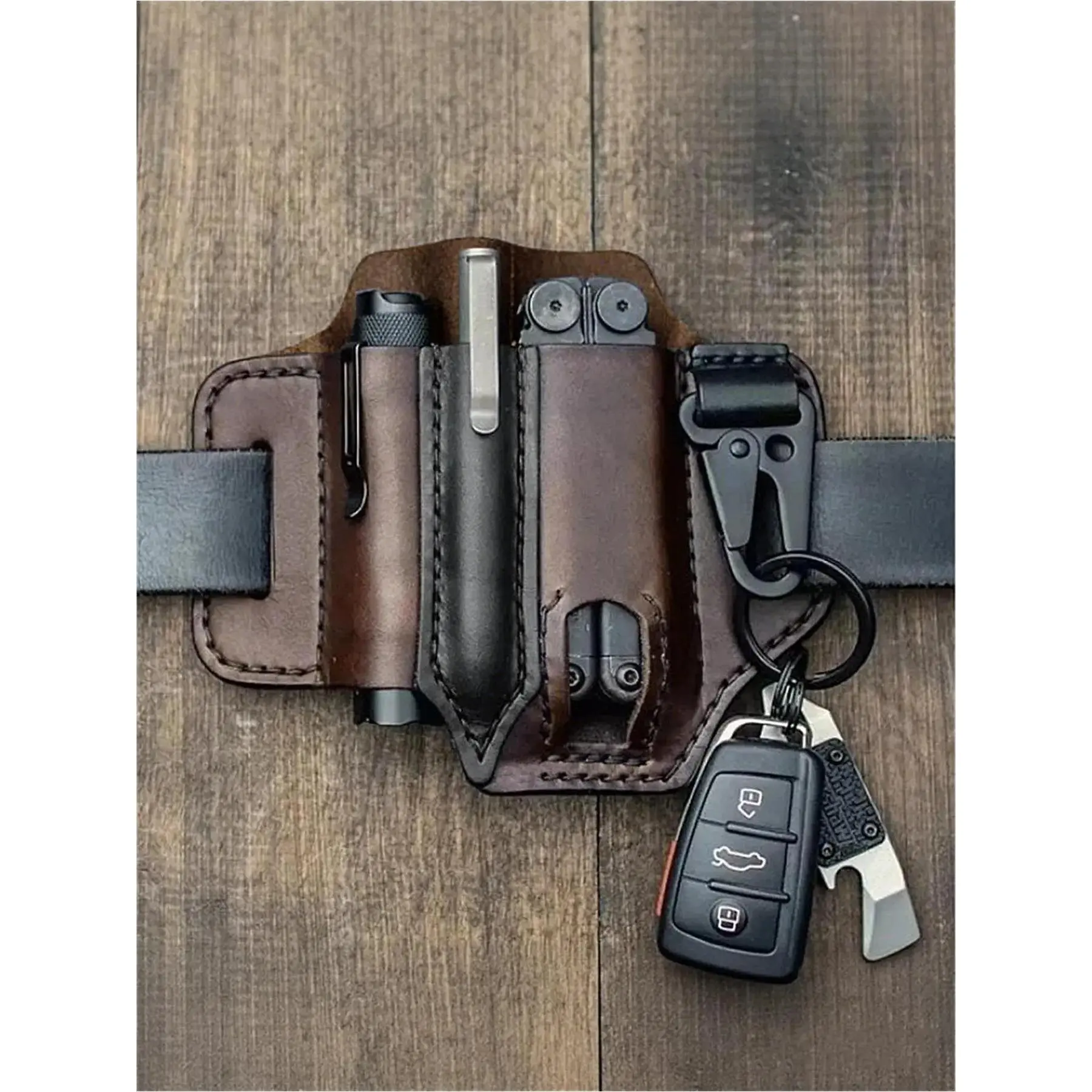 YYT1 Men's Cowhide Solid Color Durable Belt Bag, Leather Fanny Pack, Waist Pack, EDC Tool Pouch, Multifunctional Versatile Storage Bag Pen, Keychain, Flashlight, Tactical Pack, Travel Essentials, EDC Holder Bag