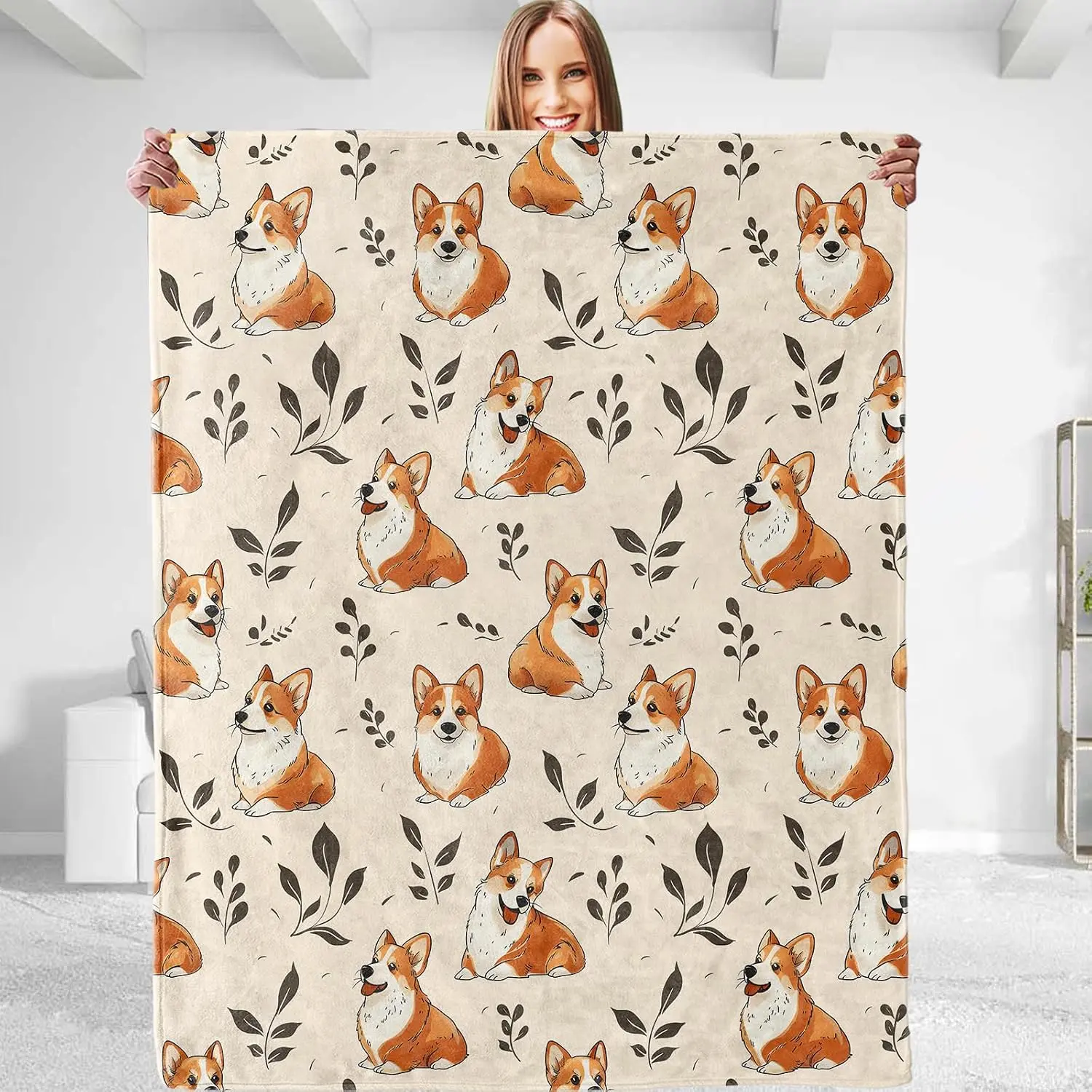 Lovely Corgi Throw Blanket for Men & Women - Soft Plush Flannel, Comfy, Lightweight, Warm and Fuzzy for Couch, Bed, Travel, Living Room, and Outdoor 50in*60in