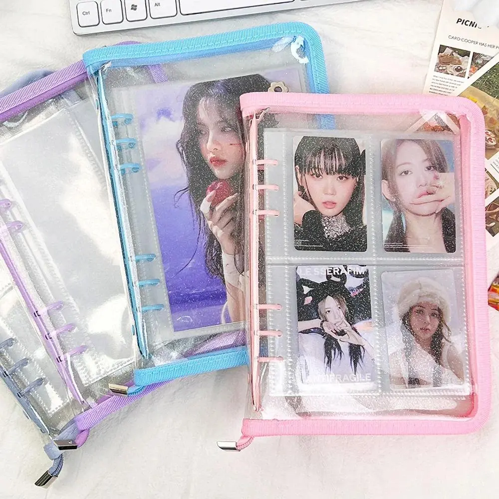 A5 Kpop Photocard Binder Album with Loose Leaf Refill Pages Clear Zipper Postcard Sleeve for Idol Collection Scrapbook Journal