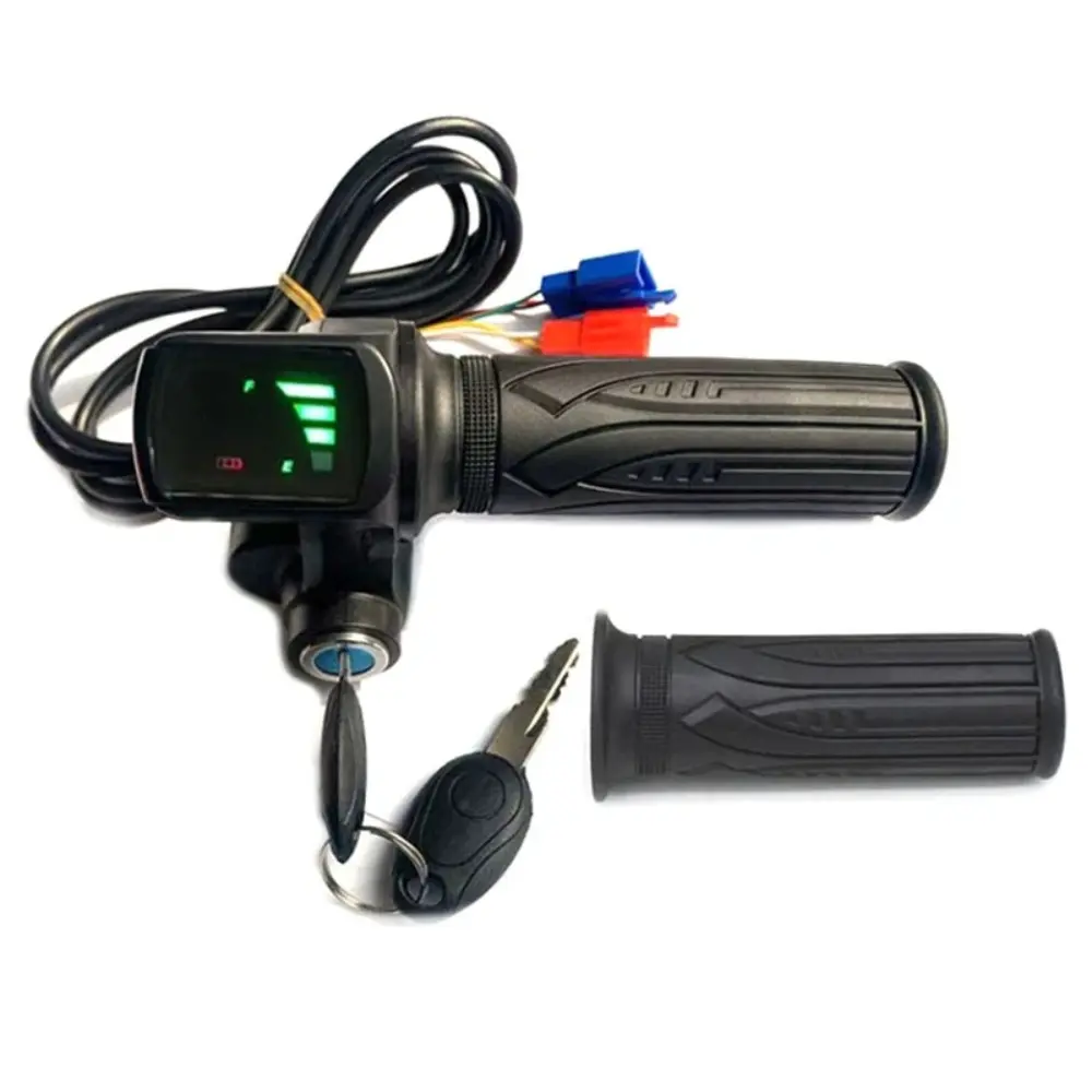 E-Bike Rubber Throttle Grip with Handle, 36V-48V ABS Accelerator Accessory with LED LCD Display, 160 cm Cable, 1 Pair of Keys for E-Bikes/Electric Scooters