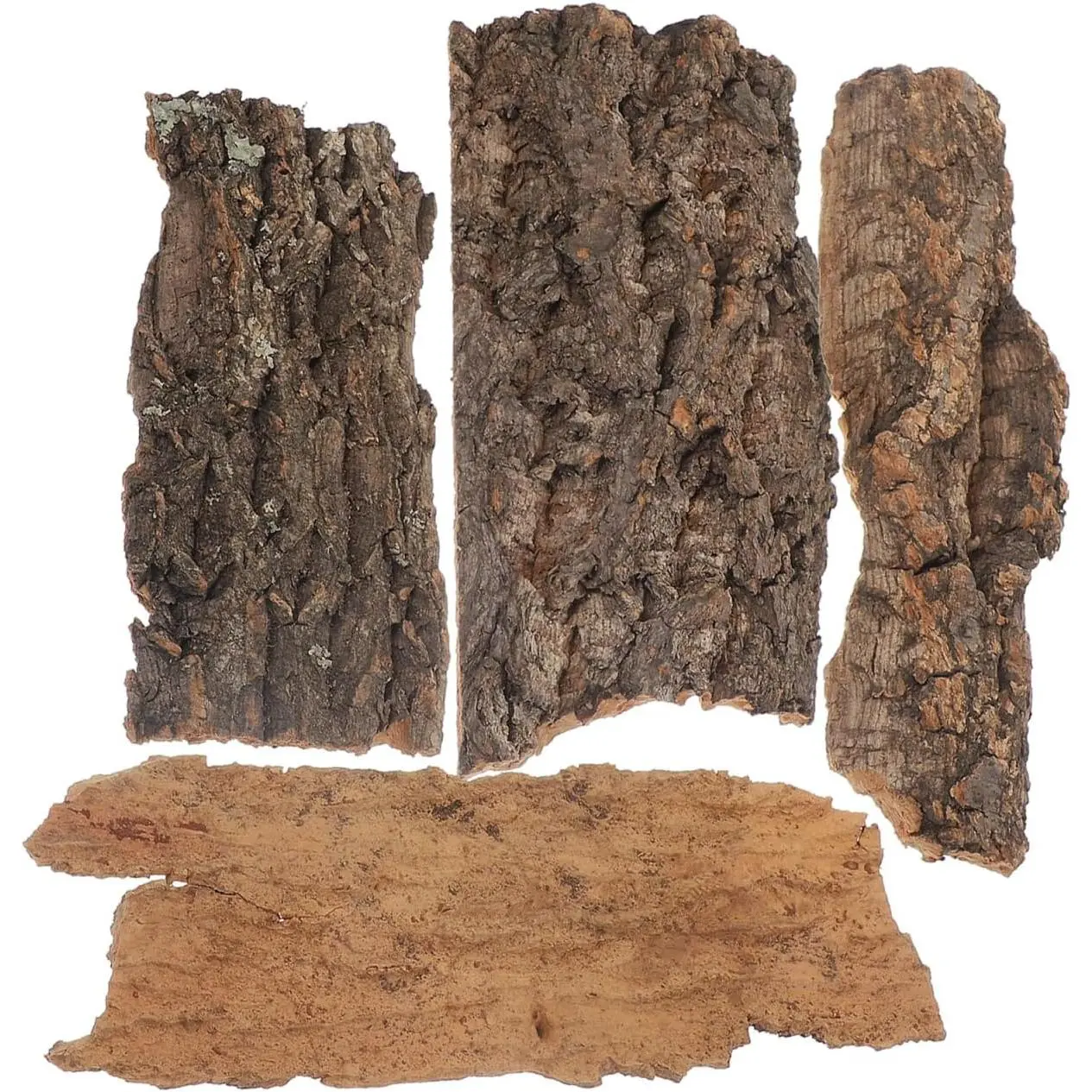 4PCS Natural Cork Bark Reptile Hide Set Pack - Bark Texture Hiding Spot, Climbing Decor, Water Tube Accessory for Gecko, Tortoise Pet Tanks