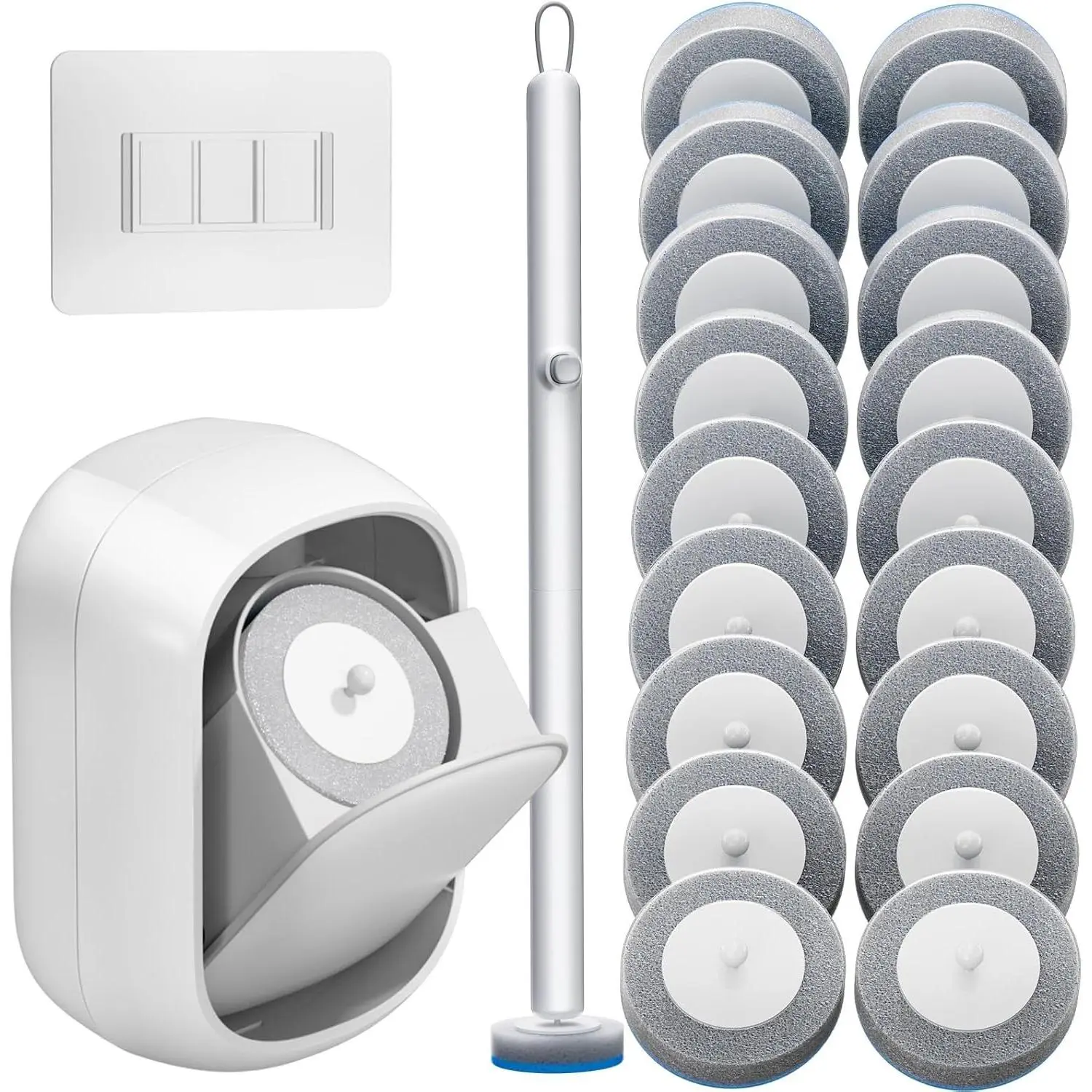Disposable Toilet Brush and Holder Set with 18 Bowl Wand Cleaners Refill Pads Bathroom Wall Mounted Toilet Bowl Cleaners Kit