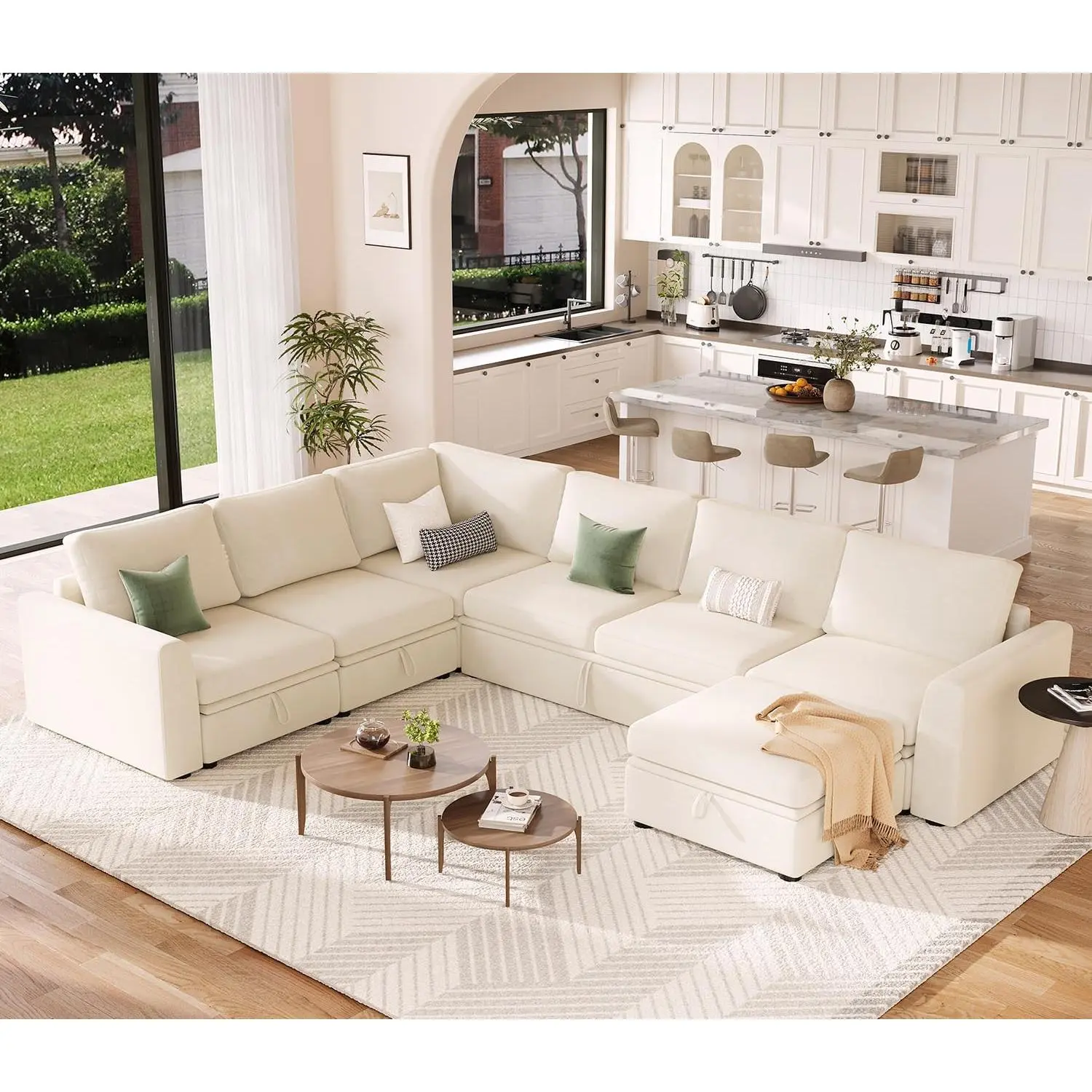 GAOMON Chenille Modular Sectional Sleeper Sofa with Pull Out Bed, L Shaped Convertible Couch with Storage Seat for Living Room Comfort and Functionality