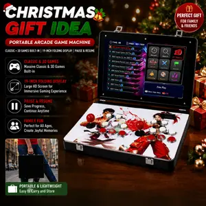 Christmas Gift Idea – Portable Arcade Game Machine 30,000 Classic + 3D Games Built-in, 19-Inch Folding Display, Pause & Resume, Family Fun Gift