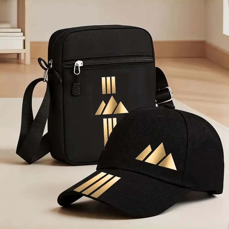 Gradient Geometric Pattern Baseball Hat and Crossbody Bag Set, Fashion Outdoor Sports Adjustable Streetwear Hat and Shoulder Bag, Perfect Gift