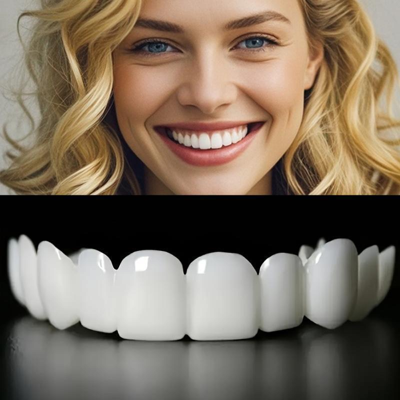 Instant Smile Teeth Fake Teeth for Cosplay Cosmetic Dental Veneers Braces + Case + Pliers Adjustable For Both Men And Women, Featuring A Plaid Design. The Whitening Effect Boosts Confidence.
