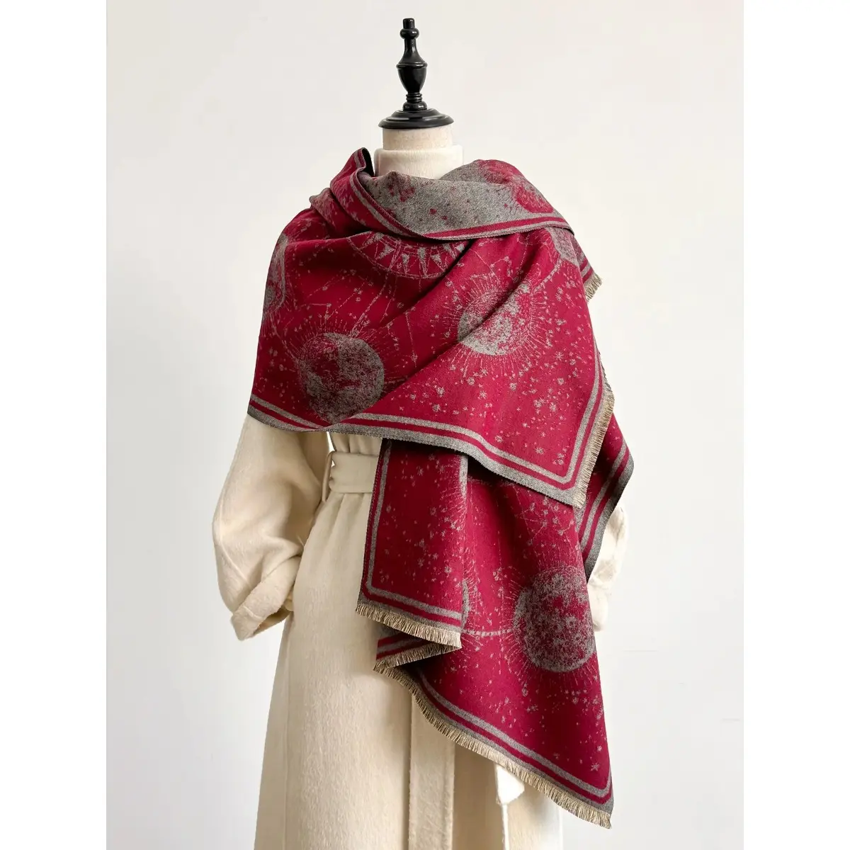 Loose Fit Shawl with Starry Sky Pattern - Soft, Warm Woven Tencel Cotton Unisex Accessory with Tassels for Fall-Winter, Whimsical, Neck Scarf, Casual, Boho Style Scarf, Fashion Shawl, One Piece Shawl