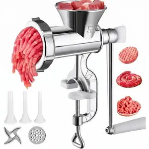 Manual Meat Grinder & Sausage Stuffer Machine, Heavy Duty Hand Crank Mincer with Table Clamp, Multi-functional Kitchen Tool for Beef, Pork, Burger Patty Maker, Easy Clean