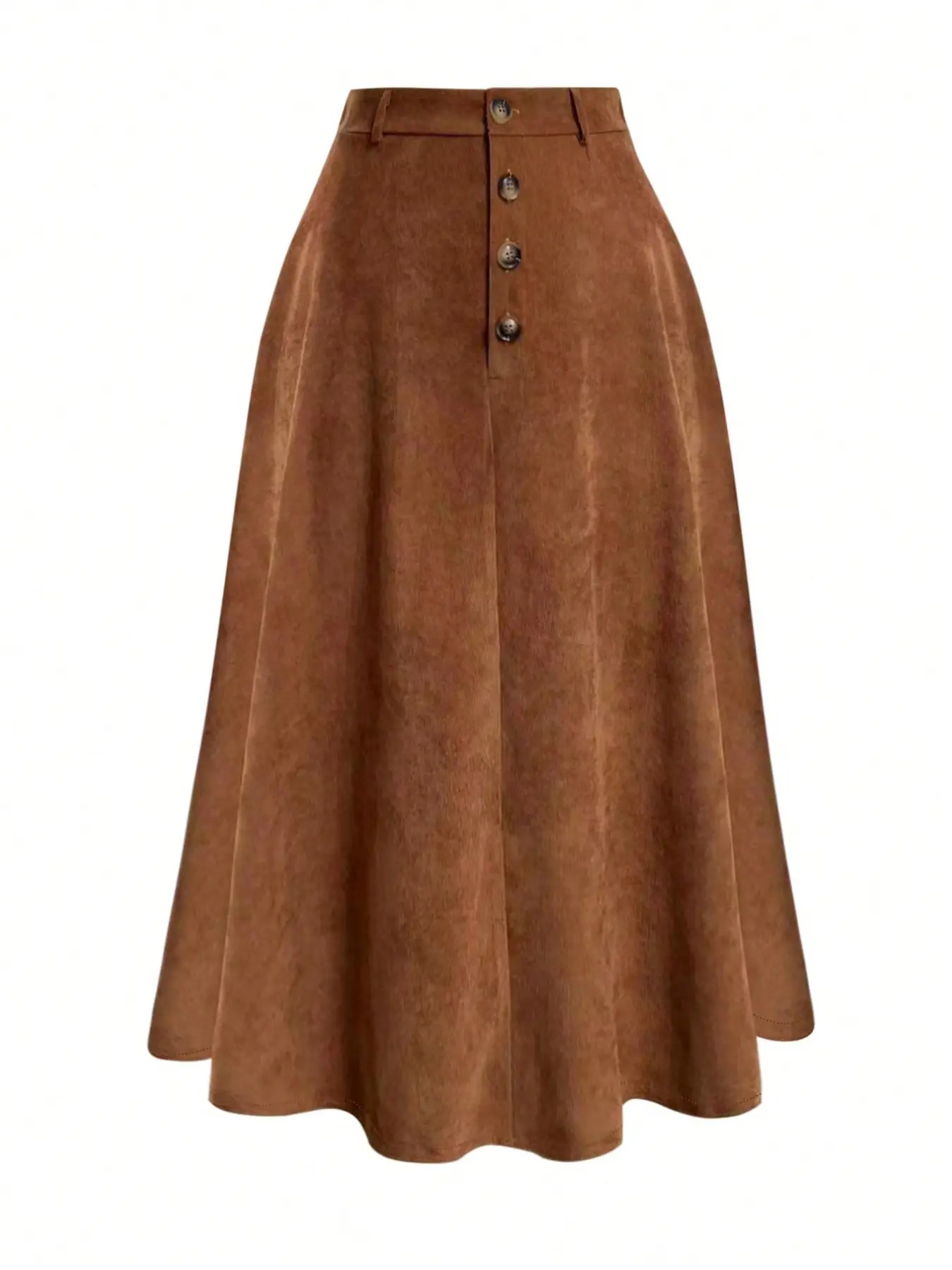 Vintage Literary Casual Style Women's Velvet High-Waisted A-Line Long Fall Aesthetic Skirt, Elastic Waist Button Design Midi Dress