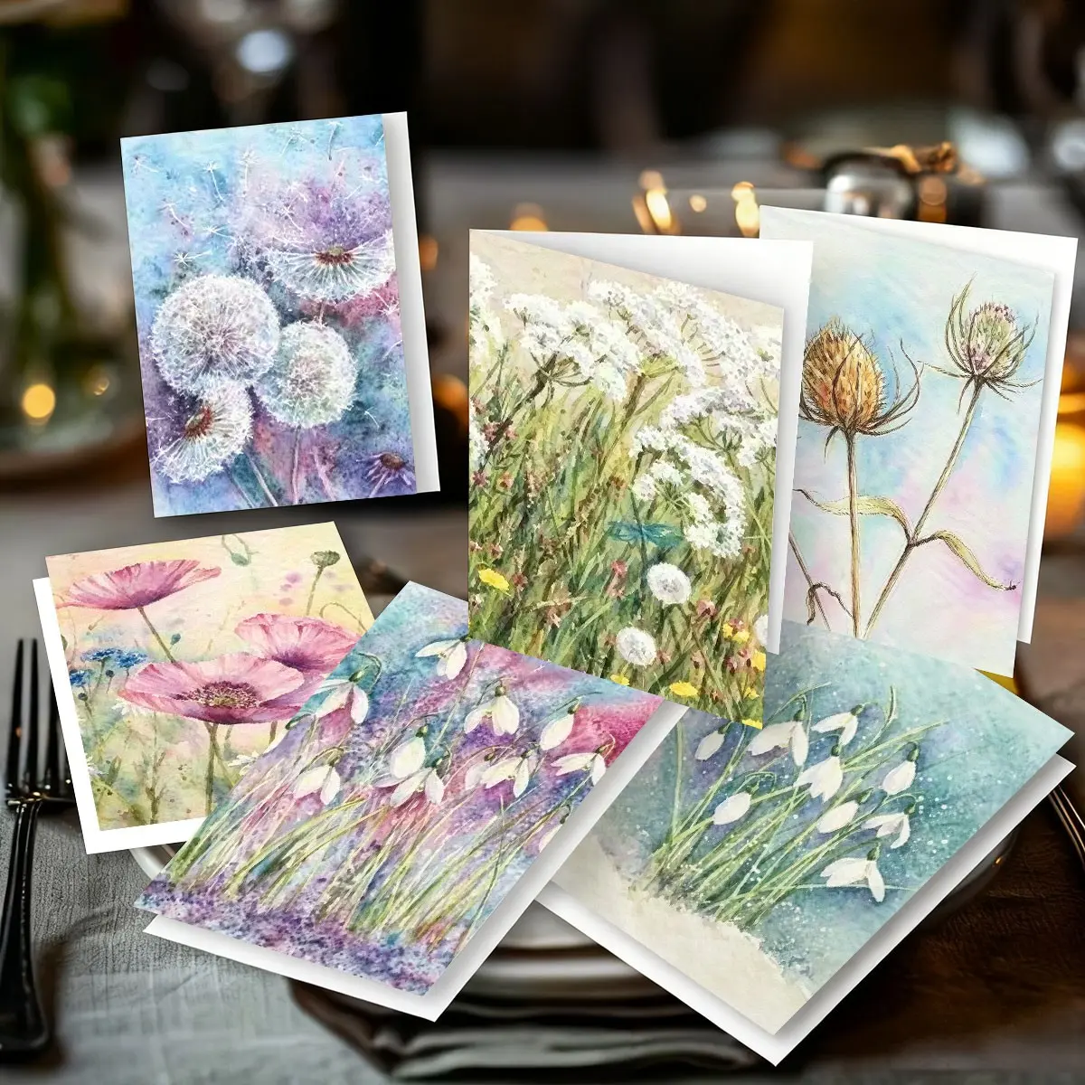 6 Piece Beautiful Pastel Watercolor Floral Cards with Envelopes, Perfect for Friends, Birthdays, Weddings, Mother's Day, Father's Day
