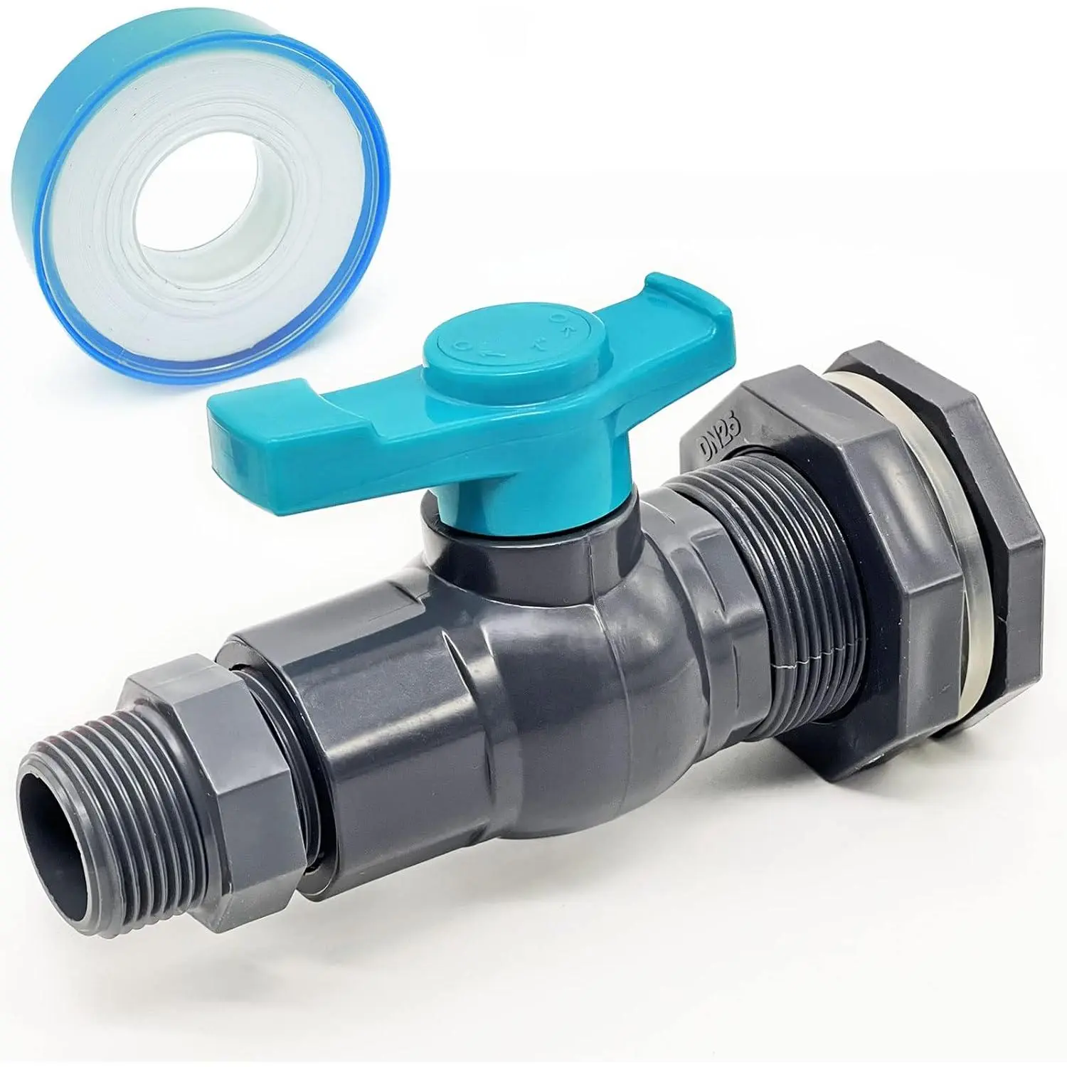 Rain Barrel Spigot Kit 1/2"(diameter 20 mm) PVC Bulkhead Fitting with Ball Valve and Thread Seal Tape and Garden Hose Male Threaded Adapter (kit for 1/2 inch Female)
