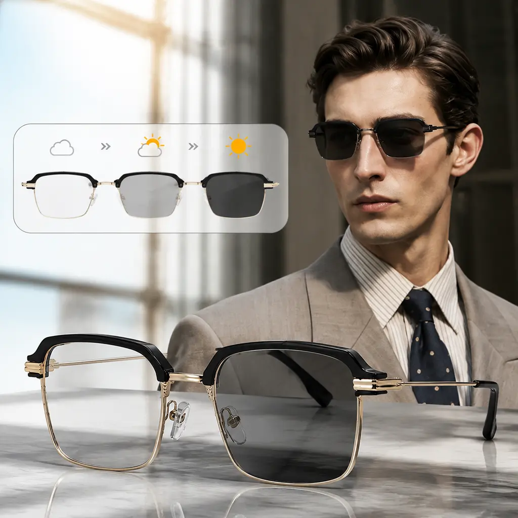 Premium Progressive Multifocal Reading Glasses Photochromic Transition Polarized Sunglasses Blue Light Blocking Anti Radiation HD Clear Lens Unisex Business Versatile Comfortable Eyewear For Computer Reading Phone