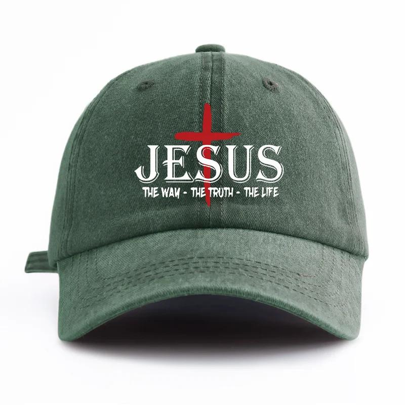 1 Pc JESUS CROSS Print Washed Baseball Cap, Classic Casual Stylish, Perfect Gift For Families And Friends
