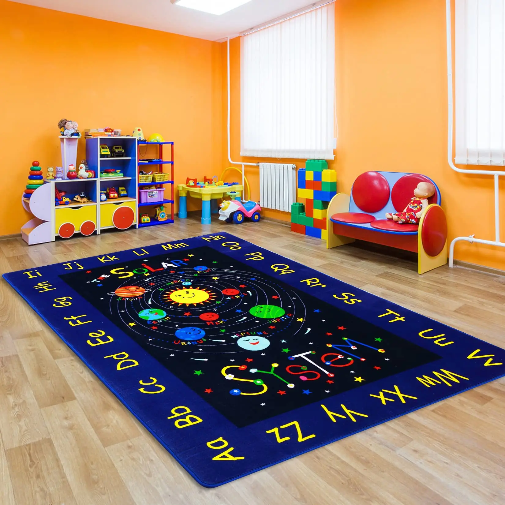 GARVEEEducational and Non-Slip Area Rugs Featuring Outer Space, Solar System, and Alphabet Designs, Soft and Large Throw Carpets for Playrooms, Bedrooms, Nurseries, and Classrooms