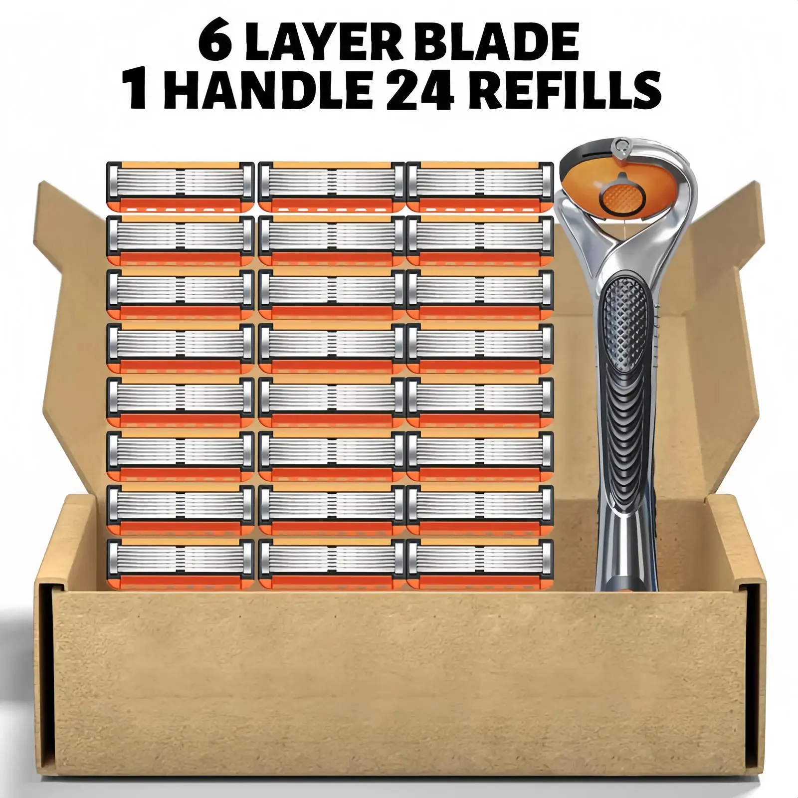 Men's 6-Layer Classic Eco-Friendly Safety Razor Boxed Set, Home Supply with Replaceable Stainless Steel Shaving Blades, Easy to Replace Blades