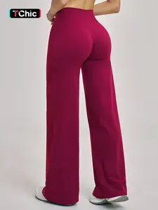 High Waist Flare Leg Yoga Pants, Casual Dance Workout Trousers, Butt Lifting Tight Fit Wide Leggings, European Style High-Waisted Joggers