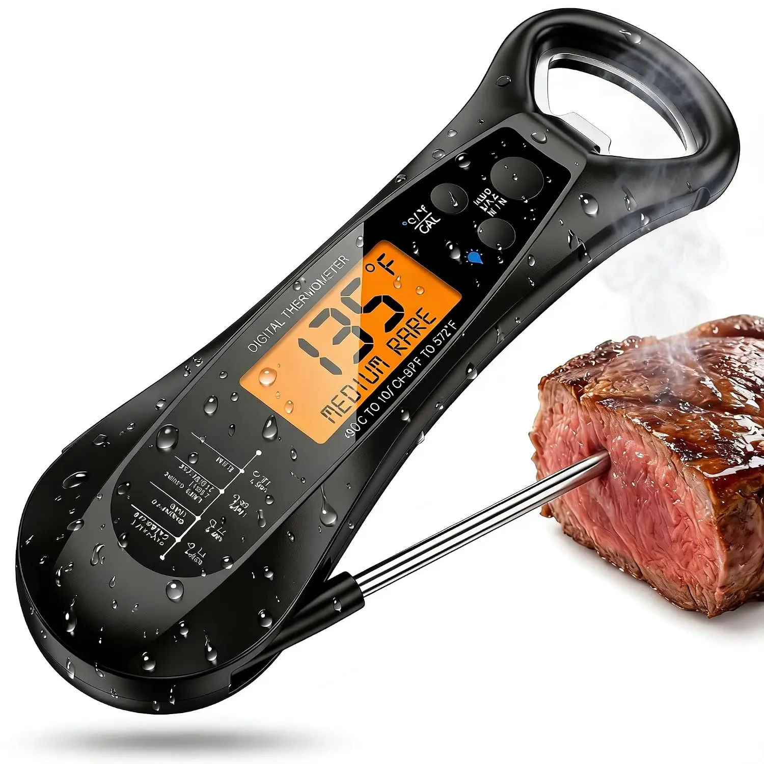 Read Meat Thermometer,  Digital  Thermometer | Backlit LCD Display, Long Probe,  Accurate Temperature Reading for BBQ, Grill, Candy & Oil Cooking (°C/°F)
