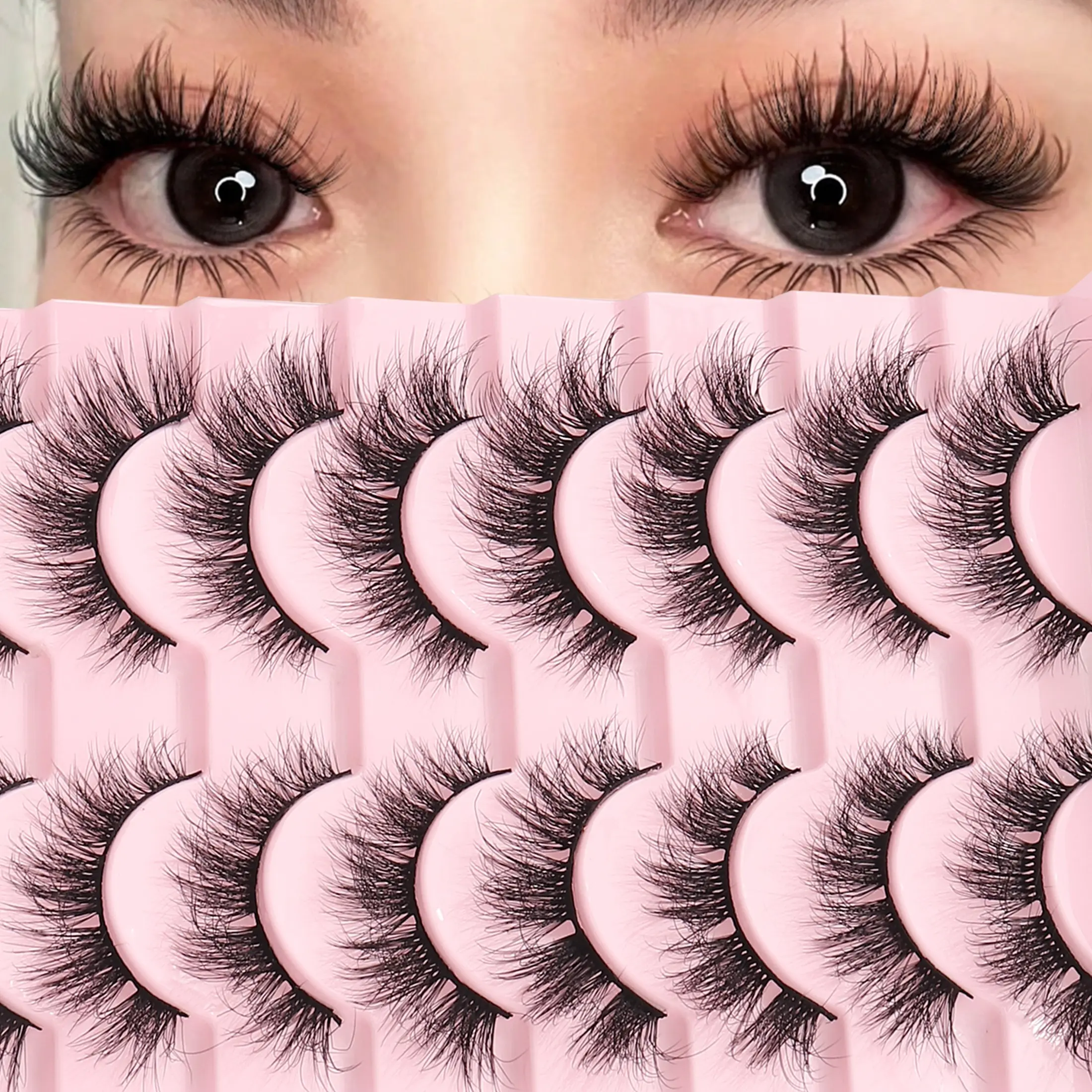 10 Pairs Luxurious Fluffy False Lashes, Dense Long 3D Volume, Reusable Soft Lightweight, Fox Fur Texture, Stunning Eye Makeup