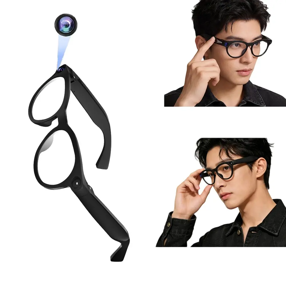 Bluetooth Smart Glasses with Video Recording, with 8MP Anti-Shake Camera, 4GB Memory Build-in, AI Video Call Translation ,Bluetooth Calling, Music Control , Type C Charging Support, 2 Lenses Total (Transparent +Black)