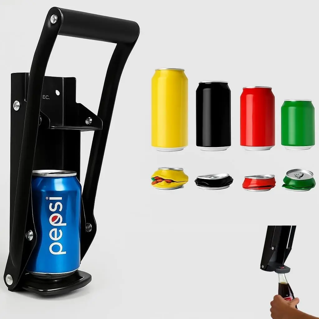 Premium Steel Compact Can Crusher with Bottle Opener - 16 Oz, 12 Oz Aluminum Can Smasher, Heavy-Duty Fits Wall Mount, Recycling Use, Includes Mounting Screws (Black), Aluminum Cans
